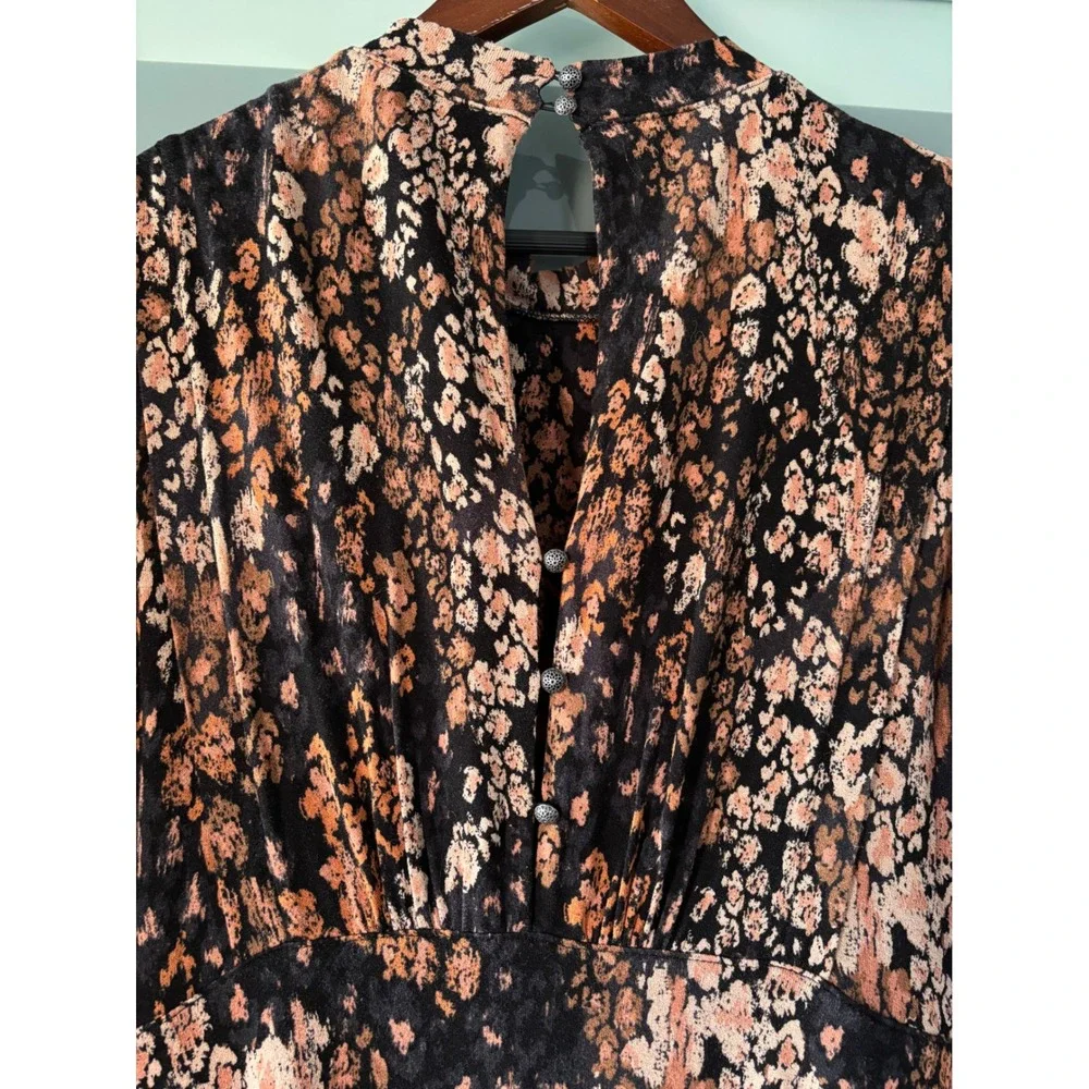 Free People Heartbeats Floral Mini Dress Long Balloon Sleeve Black Dark Academia